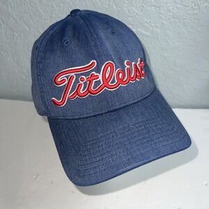 Titleist Golf Hat A-Flex Stretch Denim Cap Red/white Logo Fitted‎ Size L/XL